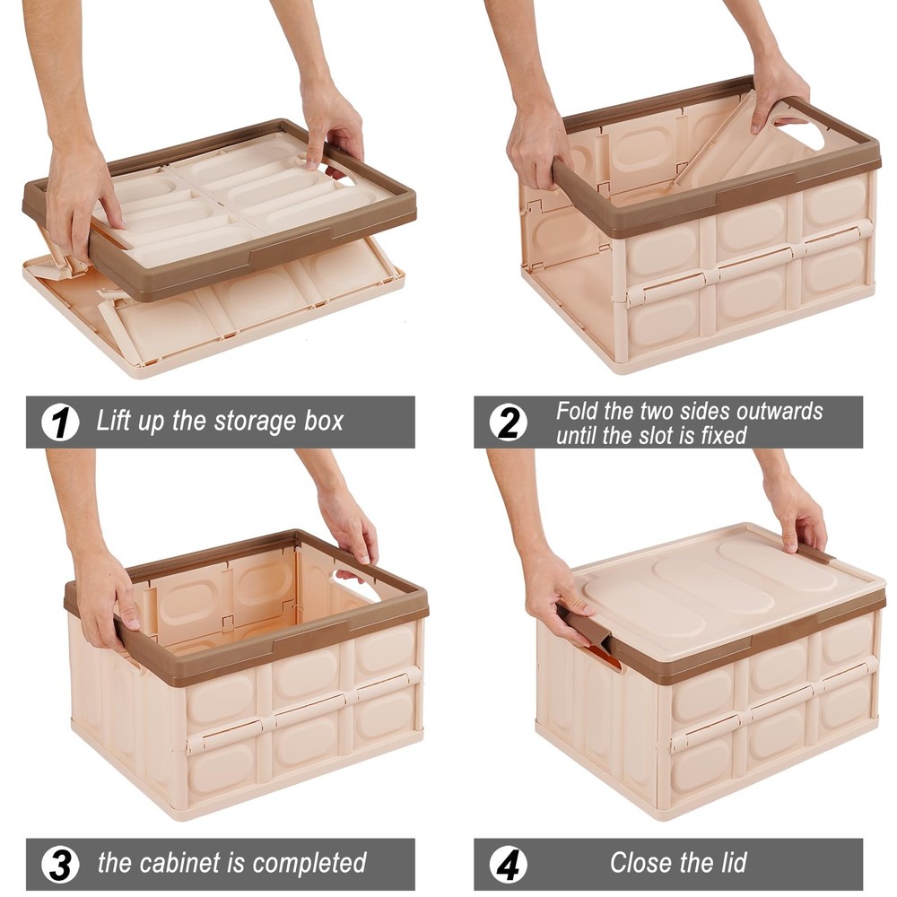 Foldable Storage Boxes with Lids, 3-Pack Collapsible Plastic Storage Bins Org...