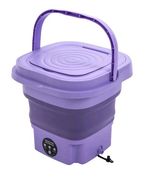 Portable Mini Washing Machine Foldable Multi-Functional w/Drainage Basket PURPLE