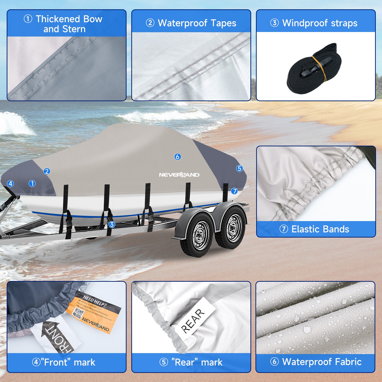 Heavy Duty Waterproof Boat Cover 17ft 18ft 19ft Fits V-Hull Fishing Ski Runabout