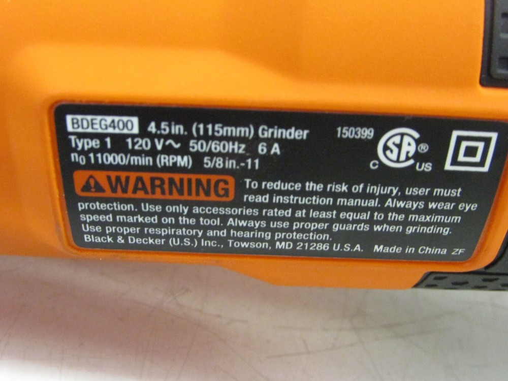 NEW! BLACK & DECKER 4-1/2" ANGLE GRINDER, 6 AMP, BDEG400