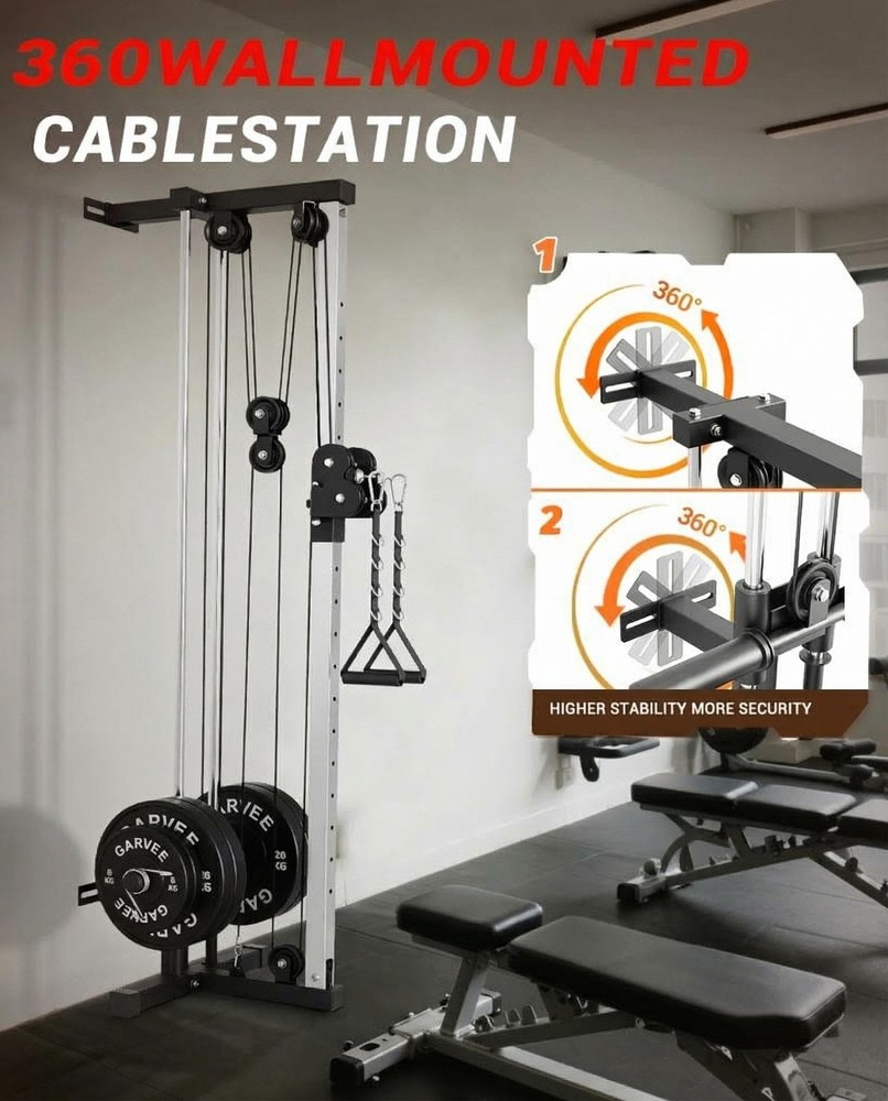 Wall Mount Cable Machine LAT Pulldown Machines W/19 Positions Dual Pulley System