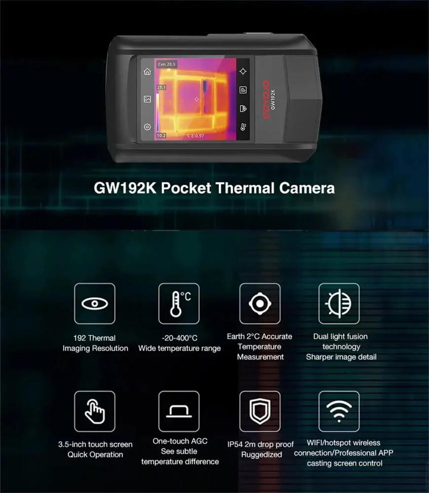 192x192 Infrared Thermal Imager Handheld Camera for Electrical HVAC