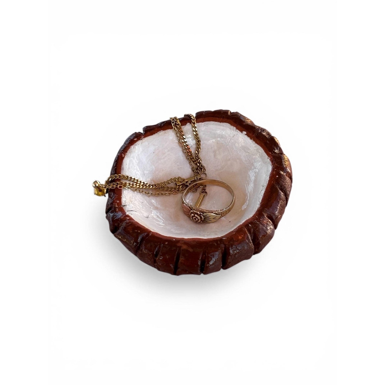 Handmade Clay Coconut Trinket Dish: Ring Holder, Boho Decor, Small Catchall