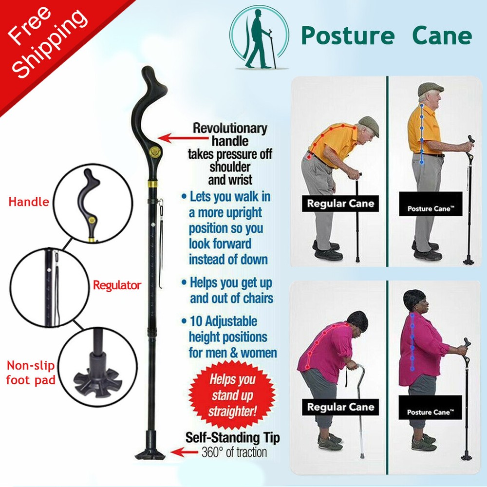 Retractable Posture Correcting Cane Folding Adjustable Safety Walking Cane Stick