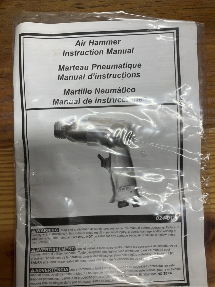 Pneumatic Air Hammer with 2 Chisels & Retaining Spring Untested As Is