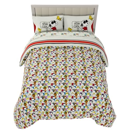 Peanuts Snoopy 5 Piece Queen Size Bedding Set Reversible Comforter Sheets
