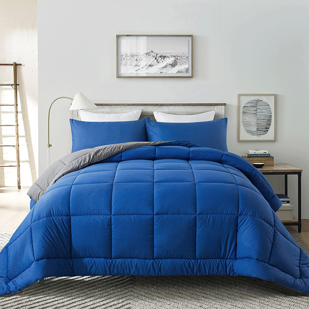 Size Comforter Set -All Season Bedding Comforters Sets with 2 King Blue/Grey