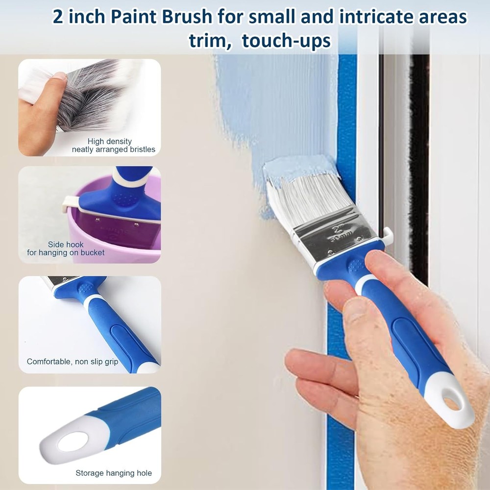 Paint Roller Kit - Set with 2" Paint Brush, Heavy-Duty 9" Paint Roller Frame, 48