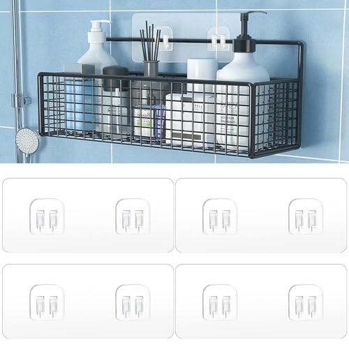 4 Pack Shower Caddy Adhesive Replacement, Strong Adhesive 4 Pack Double Hooks