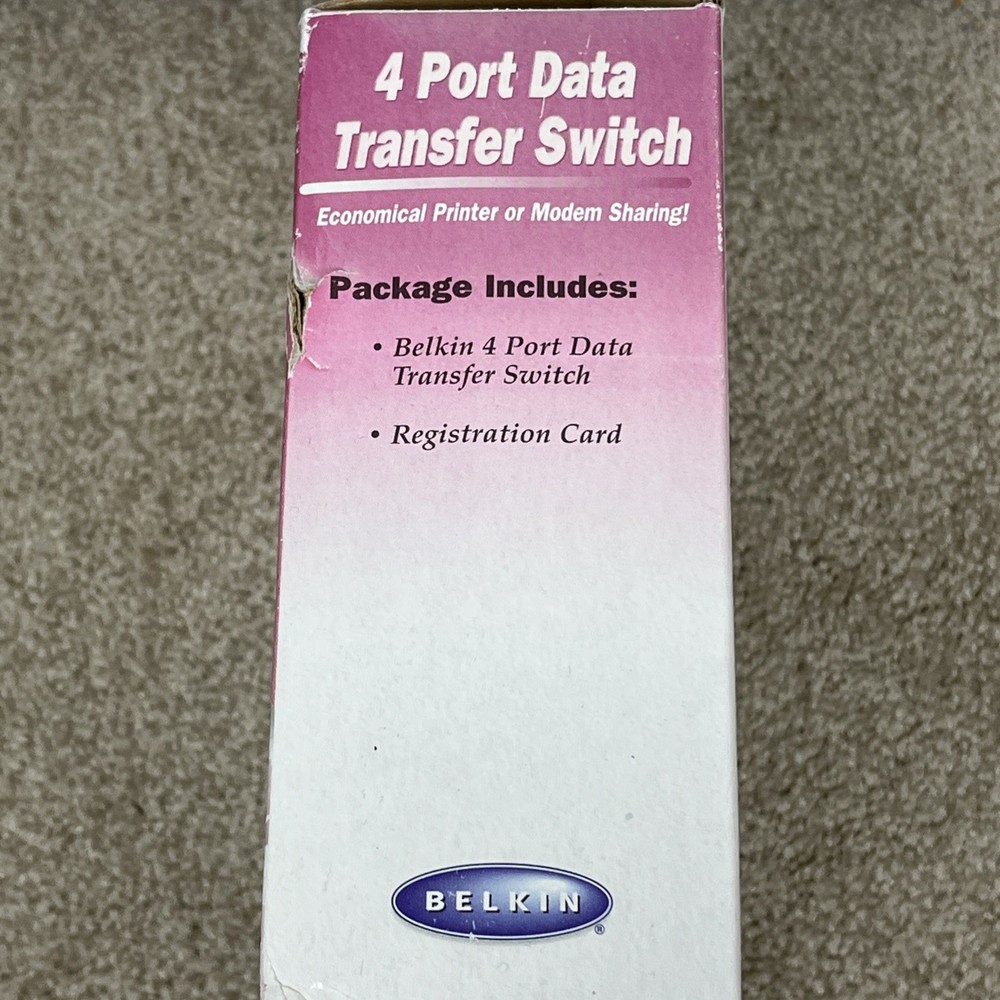 Belkin 4-Port Data Transfer data Switch Model F1B028E UNTESTED IN Original BOX