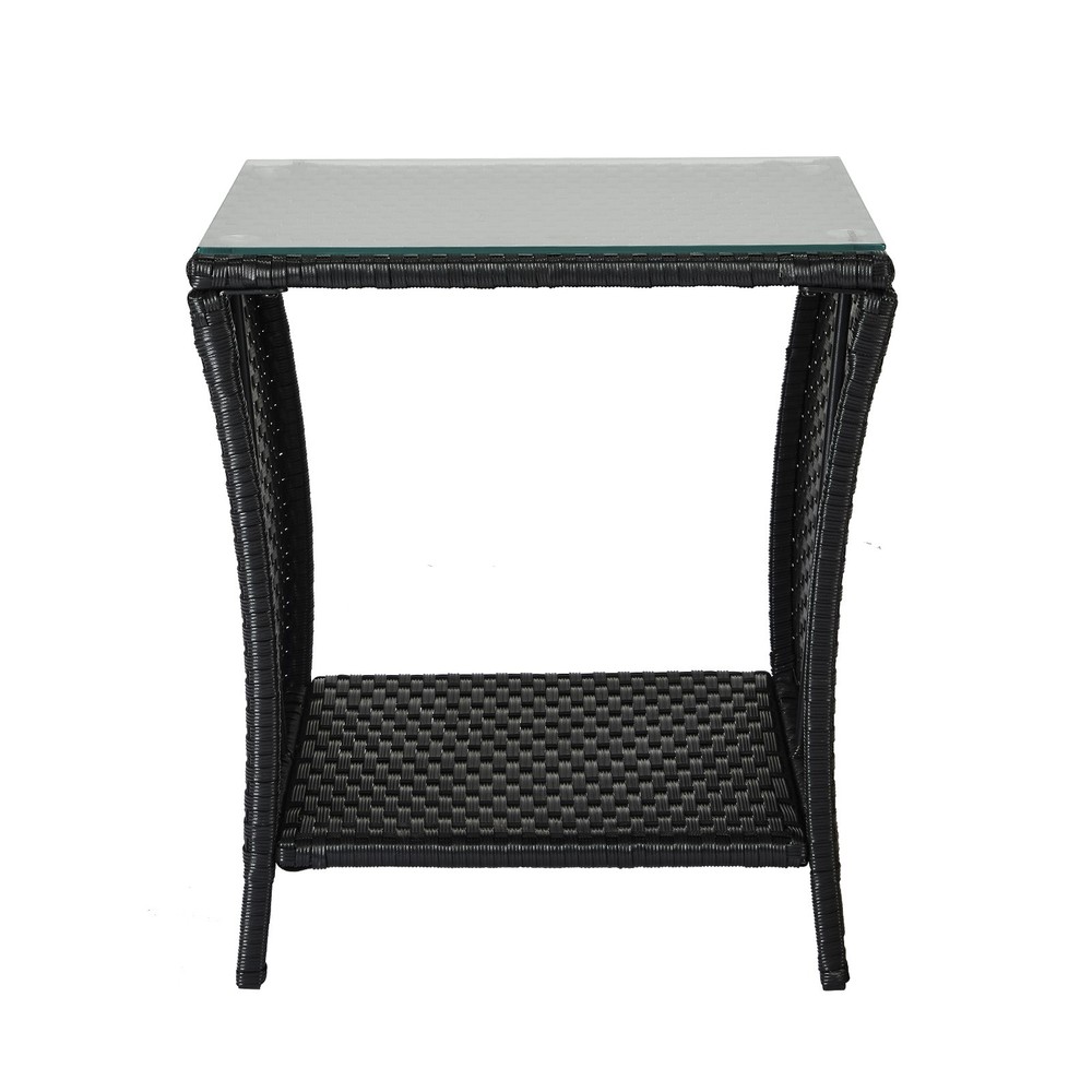 Outdoor Patio Wicker Side Table, Square End Table Bistro Coffee Table