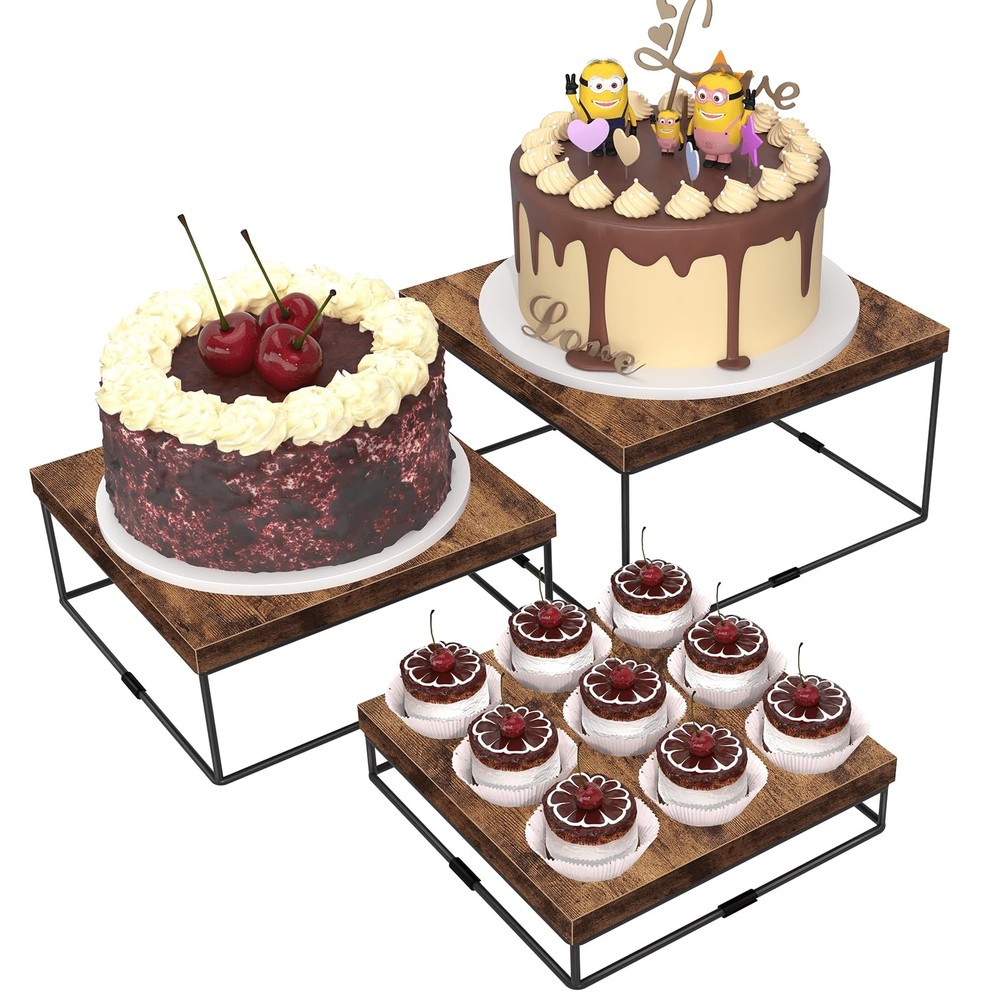 Buffet Risers, 3 Pack Wooden Risers Display Stands, Square Food Risers for Bu...