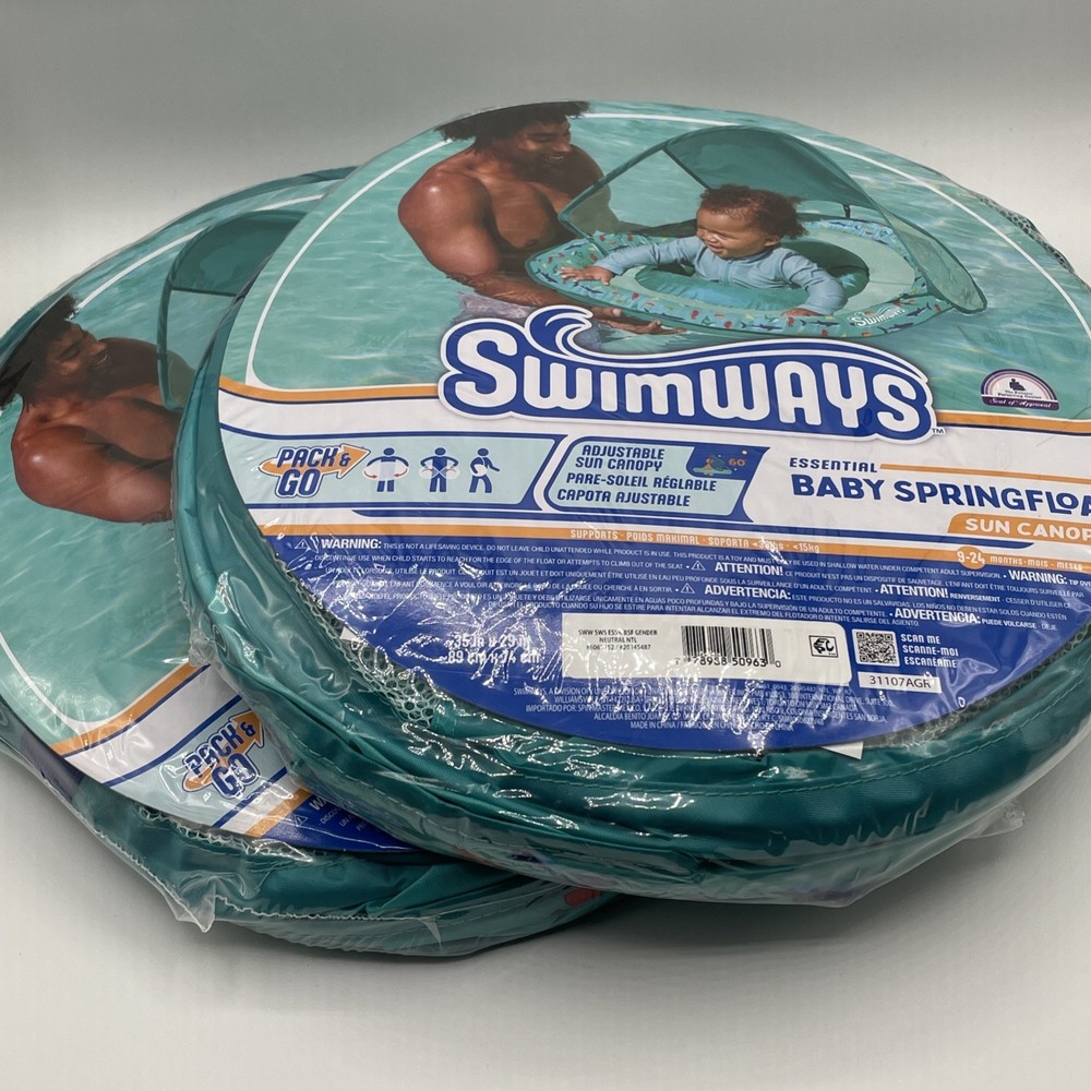 2 Swimways Spring Float Sun Canopy 35inx29in 9-24 Months 33lbs Adjustable Teal