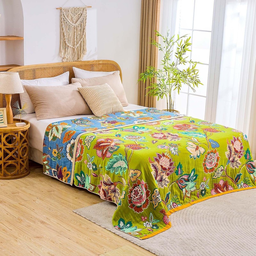 Fall Throw Blanket, 100% Cotton Soft Rustic Boho Throw Blanket for Bed, 50"x6...