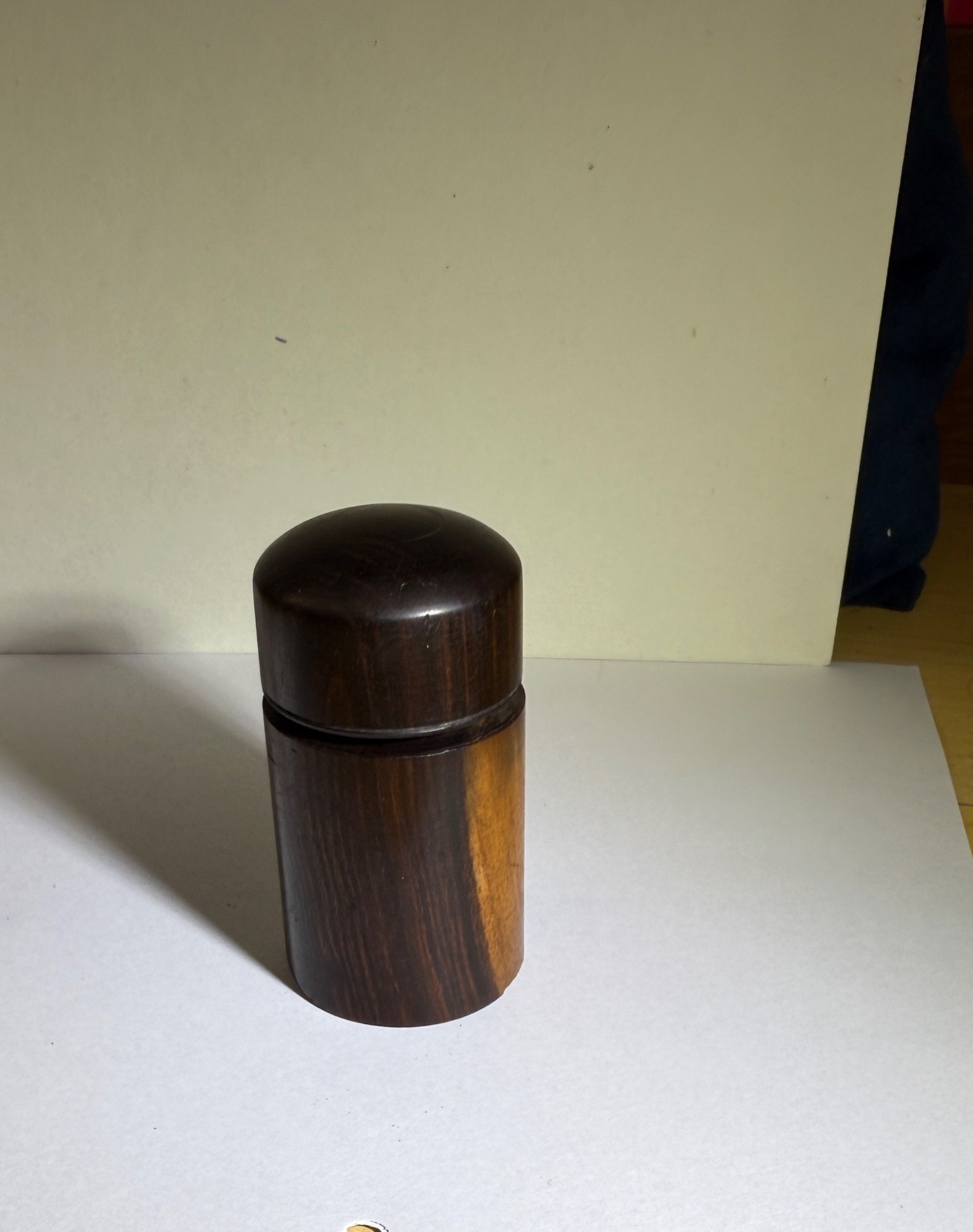 Antique 19th century traveling wood inkwell spring loaded lid original bottle