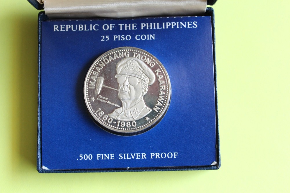 1980 PHILIPPINES 25 PISO SILVER PROOF COIN MC ARTHUR