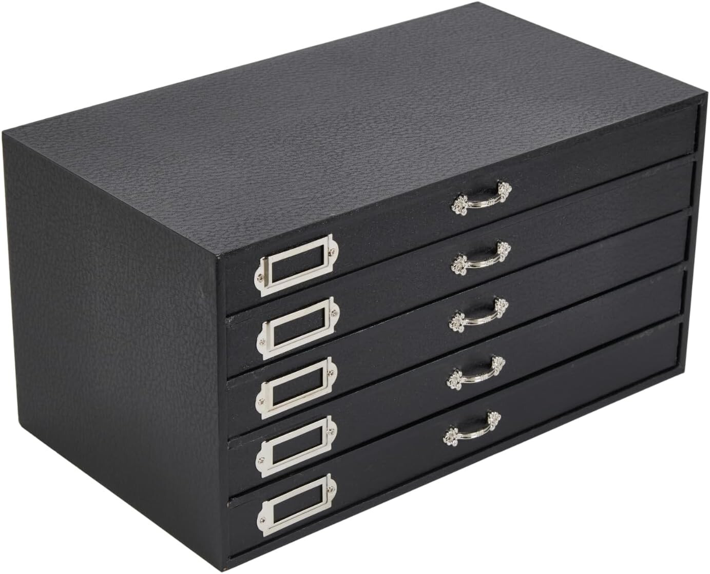 Jewelry Storage Organizer Case Cabinet 5 Drawer Black Faux Leather 15" x 8"