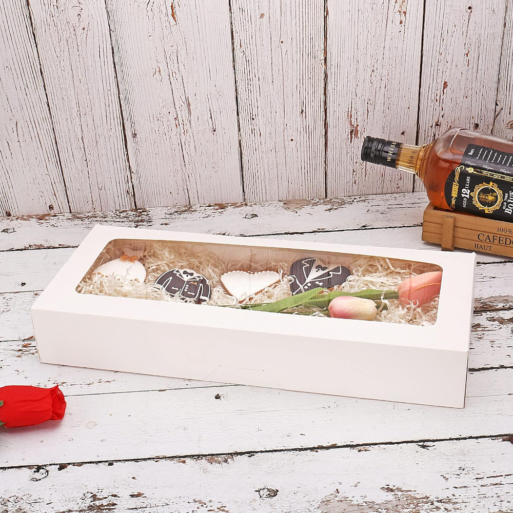 20-Pack 16" X 6.5" X 2.5" Cookie Boxes with Window, White Bakery Boxes, Strawber