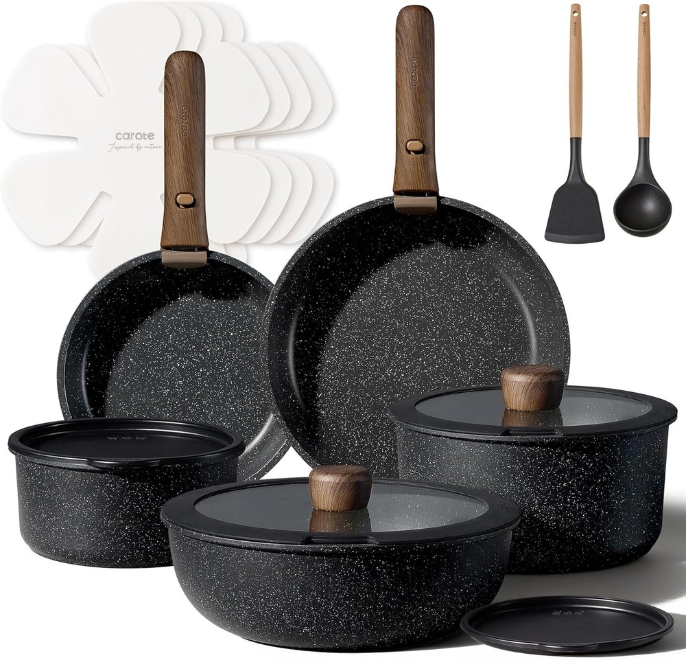 CAROTE 19Pc Nonstick Cookware Set Detachable Handle