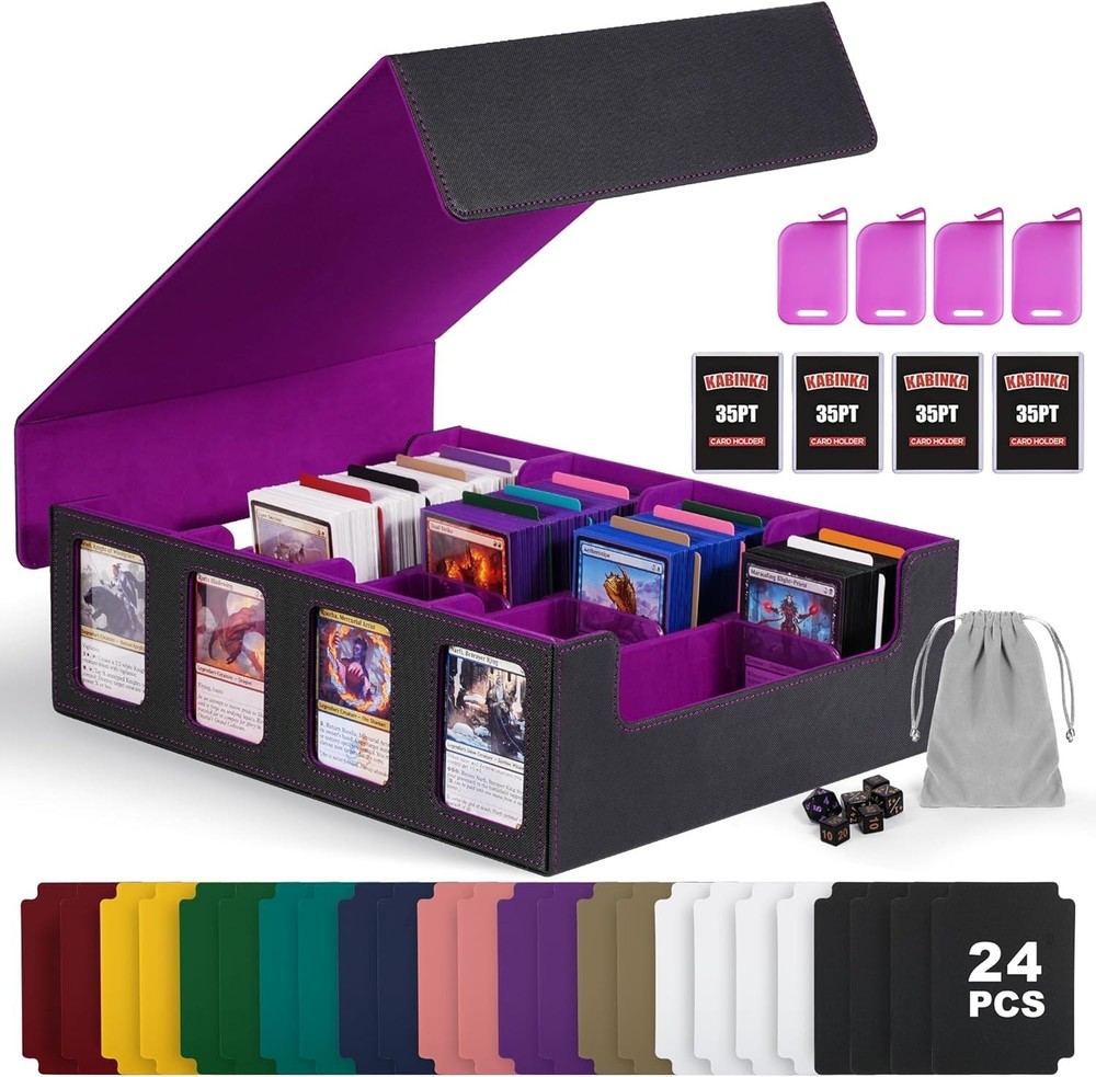 Trading Card Storage Box with Commander Display , 4-Row Deck Case with Remova...