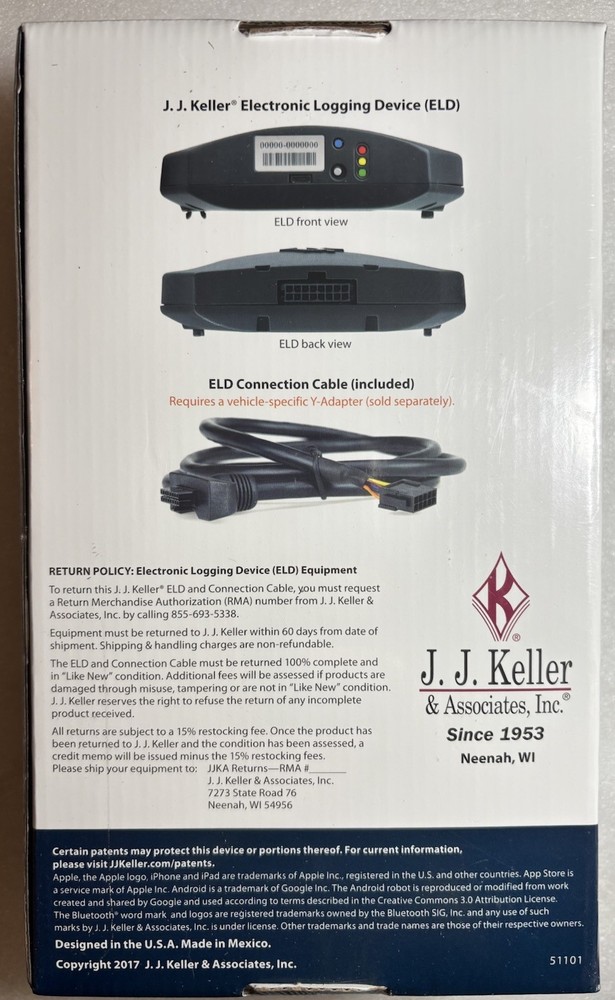 J.J. Keller ELD Electronic Logging Device + ELD Cable Brand New Sealed