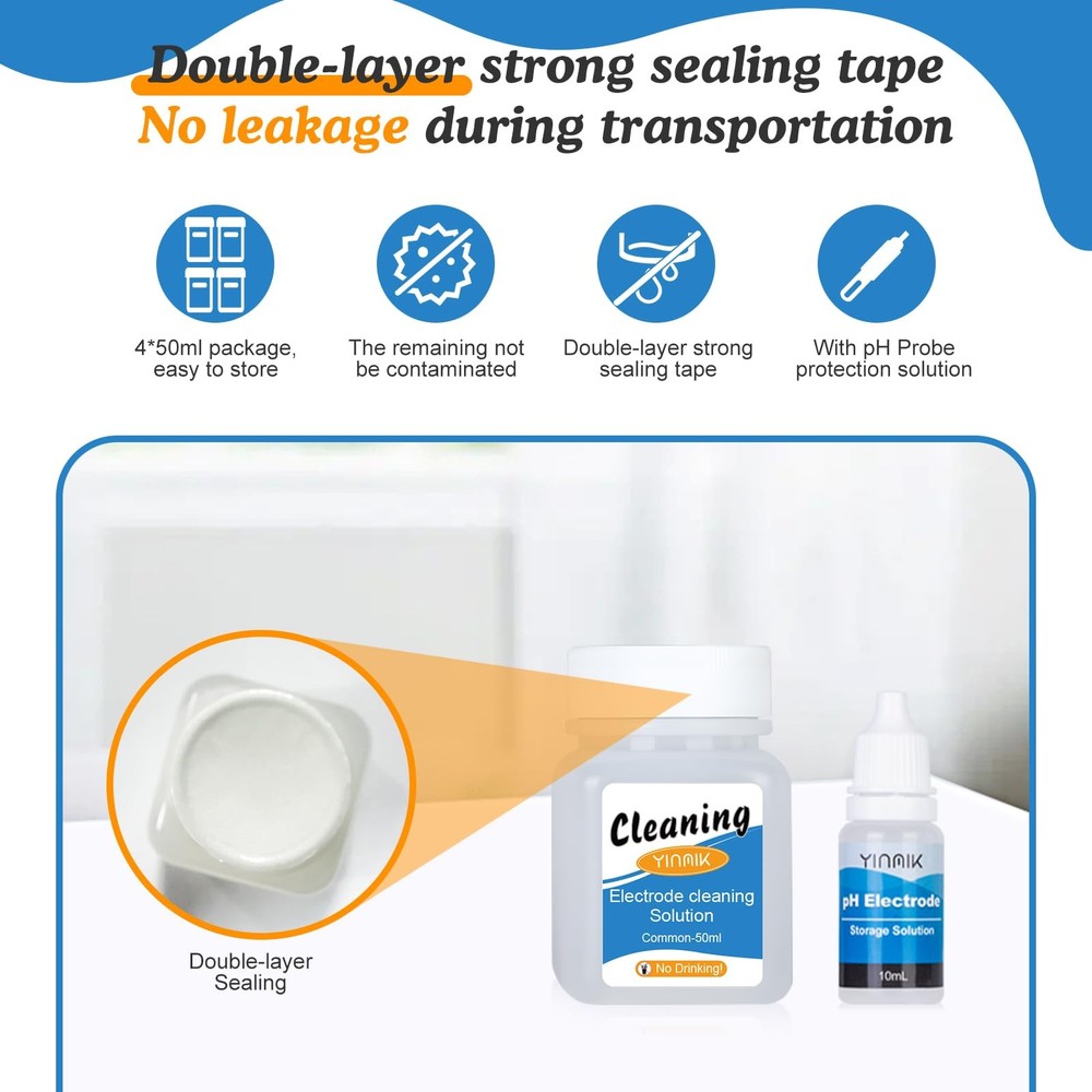Cleaning Solution for pH Electrode 50ml*4 for pH Meter EC Meter TDS Salt Meter