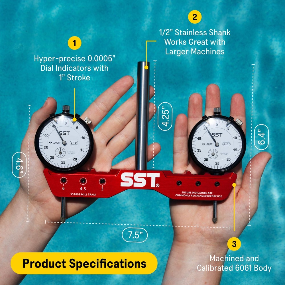 SST - Regular Mill & Lathe Tramming System - Tram, Align, & Square 1/2" Shank