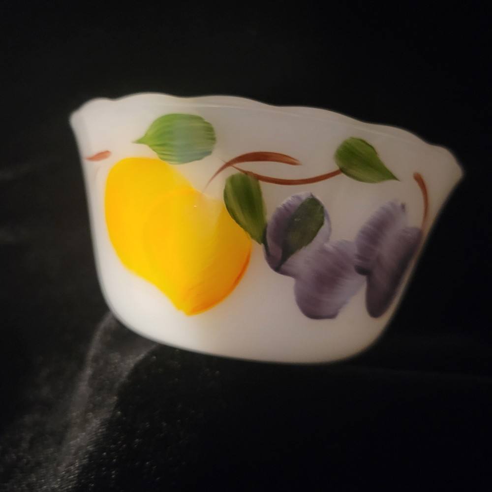 Fire King Anchor Hocking Fruit Pattern Milk Glass 6 Piece Set