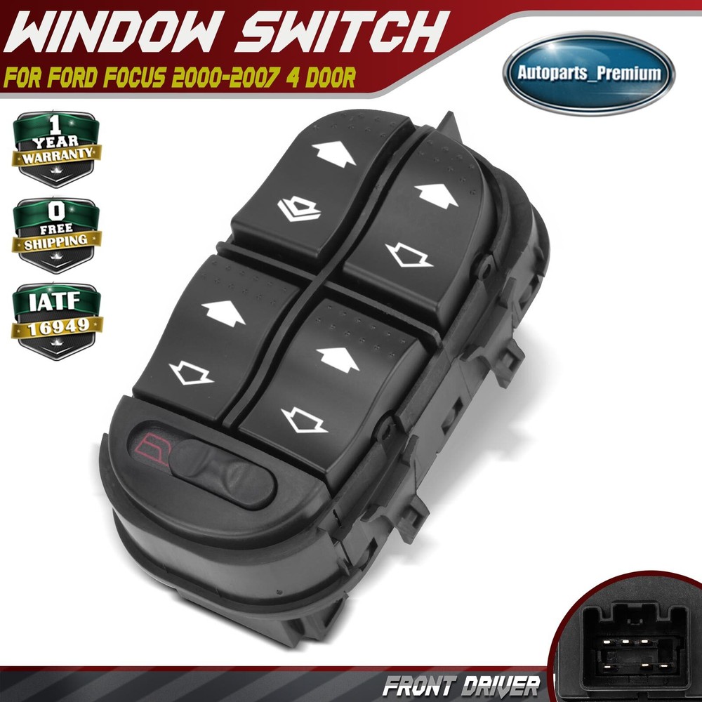 New Black Front Driver Side Power Window Switch for Ford Focus 2000-2007 4 Door
