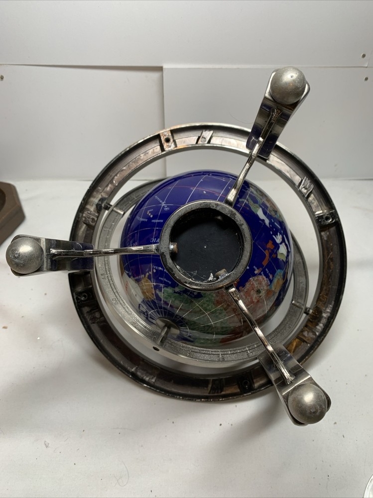 Polished Stone Globe in 360° Rotating Brass Frame
