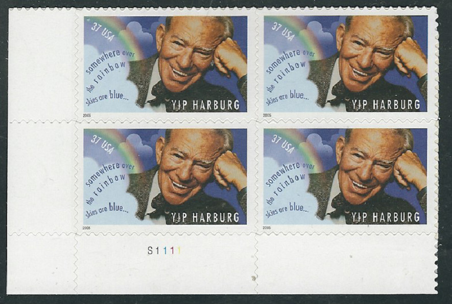 Scott# 3905...37 Cent...Yip Harburg...Plate Block