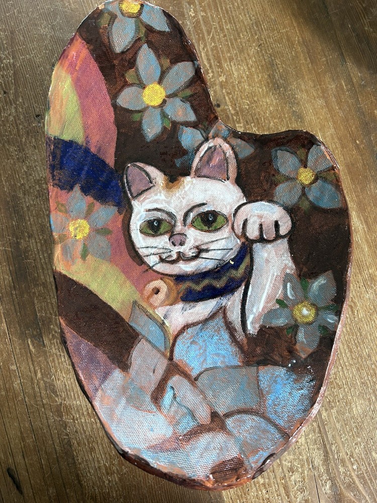 Handmade Kitty cat Art Piece hand painted footed