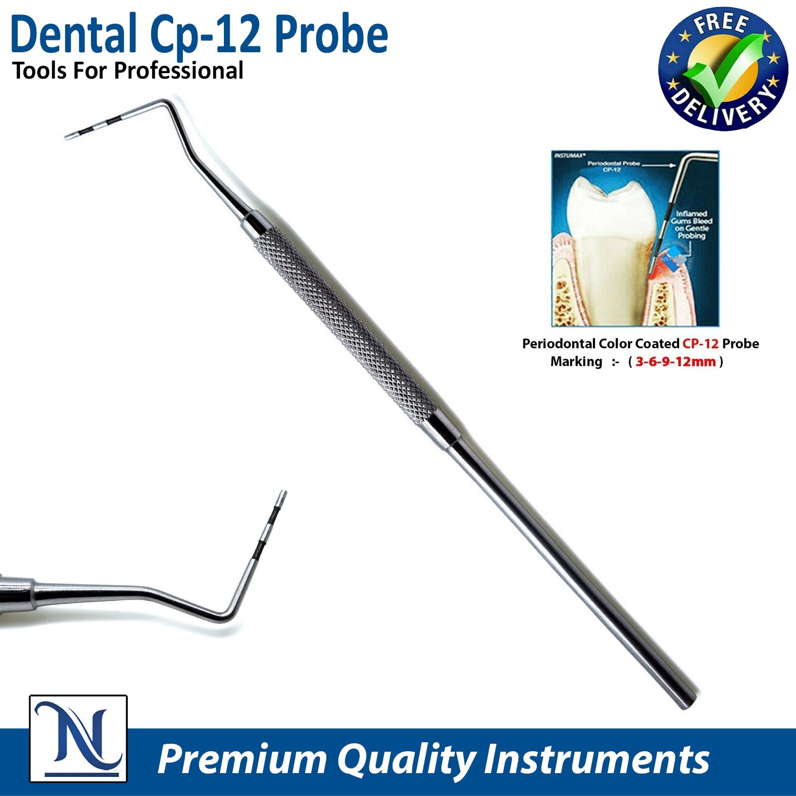 Perio CP-12 Probes 3-6-9-12m Single End Dental Diagnostic Examination Probe 5Pcs