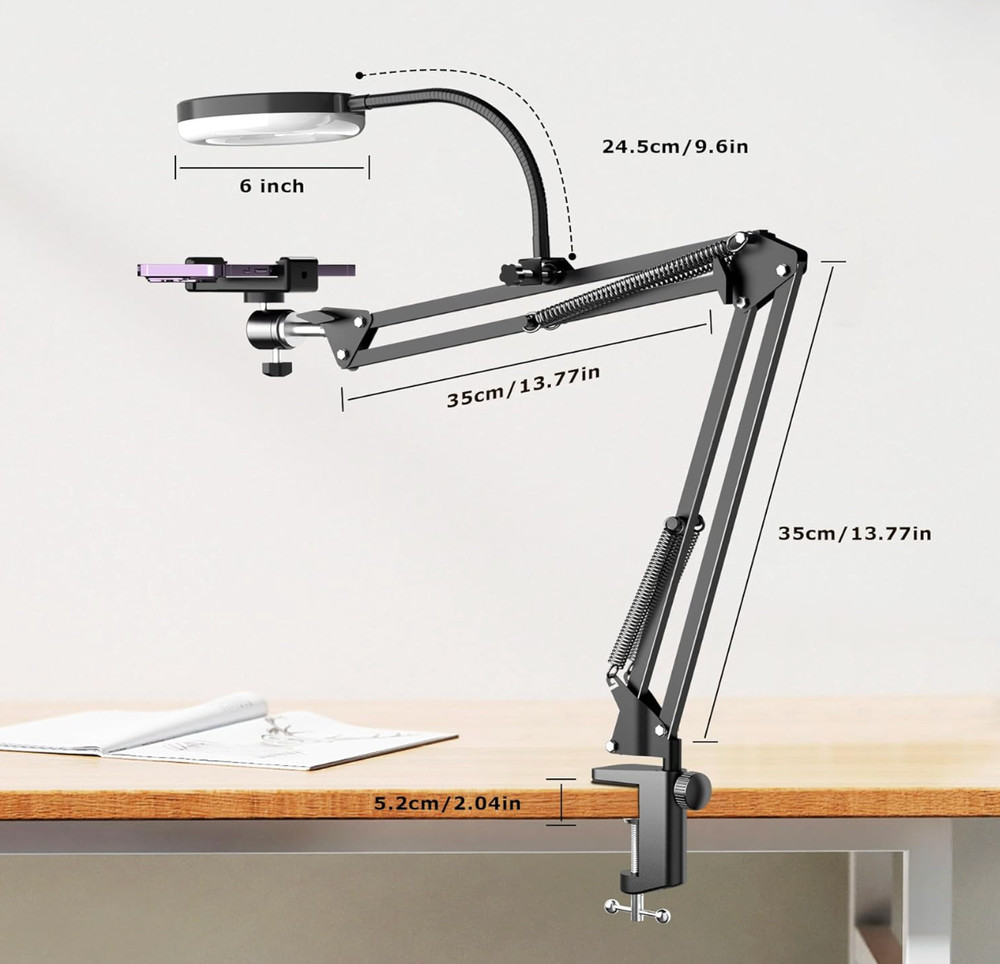 Overhead Camera Mount with Ring Light, Flexible Articulating Phone Arm Stand ...