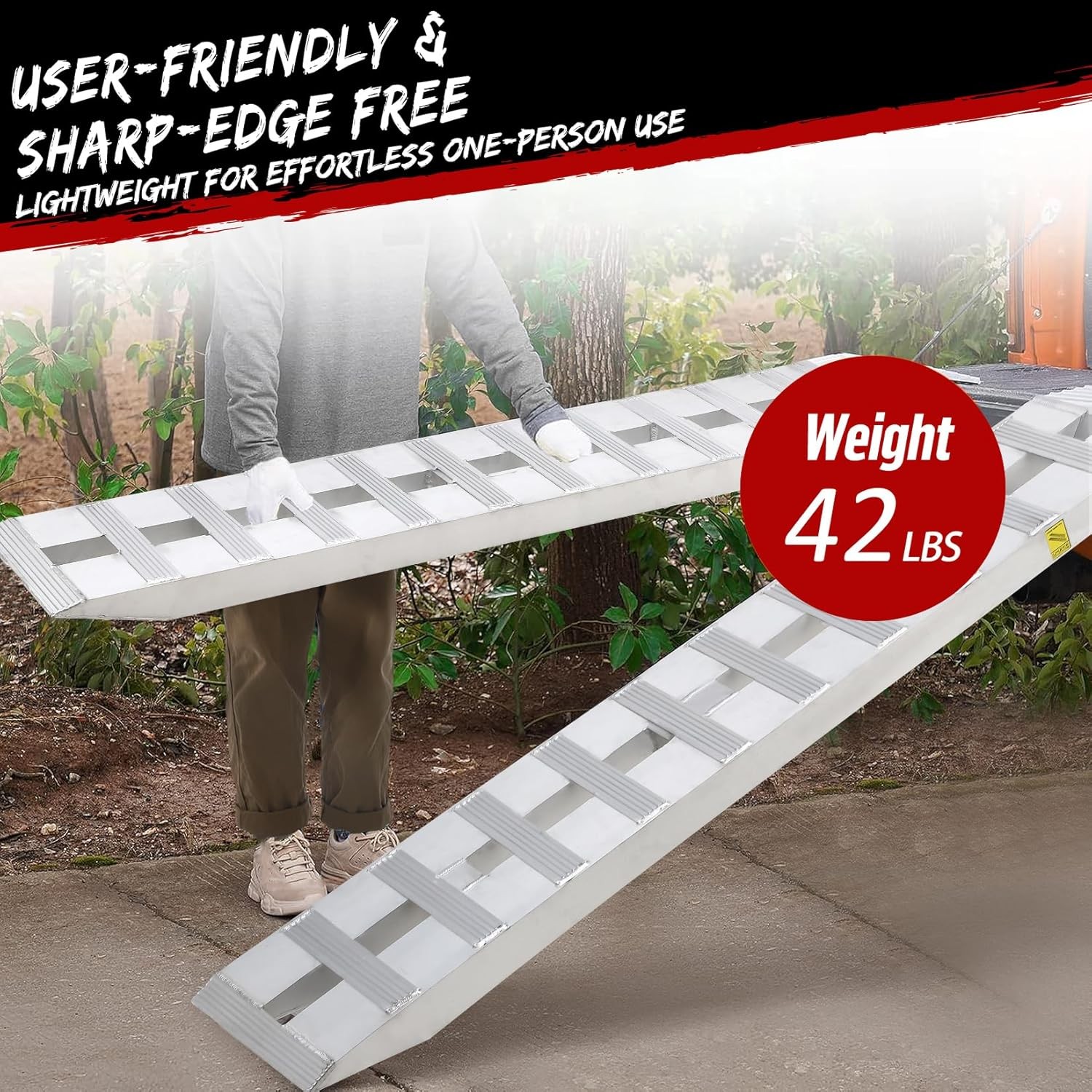 2 Pack 94"x15" Aluminum Trailer Ramps 6000 LBS Loading Ramps with Top Hook Ends