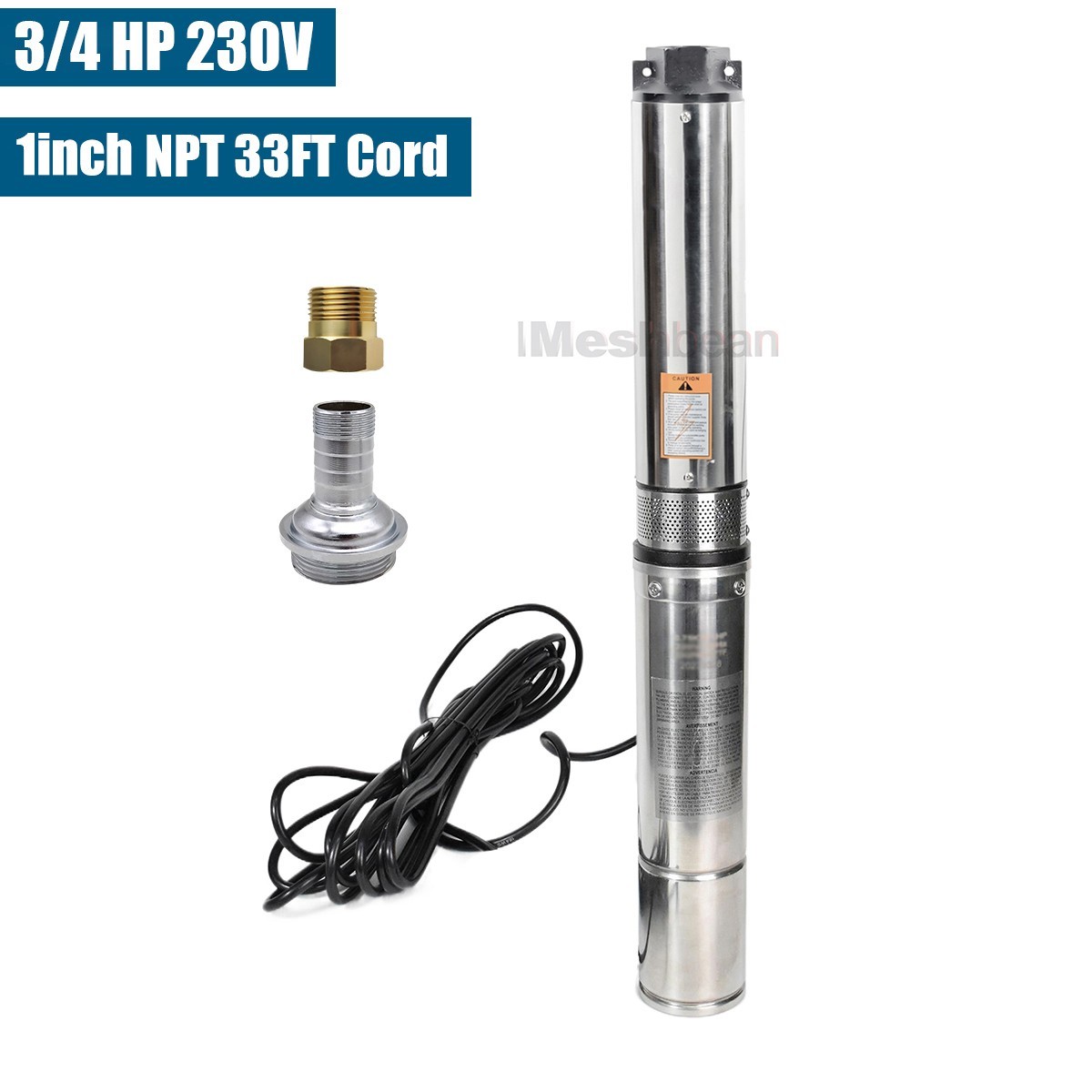 3" Deep Well Submersible Pump,3/4 HP ,220V, 13 GPM, 247 ft MAX,60Hz, 1 in NPT