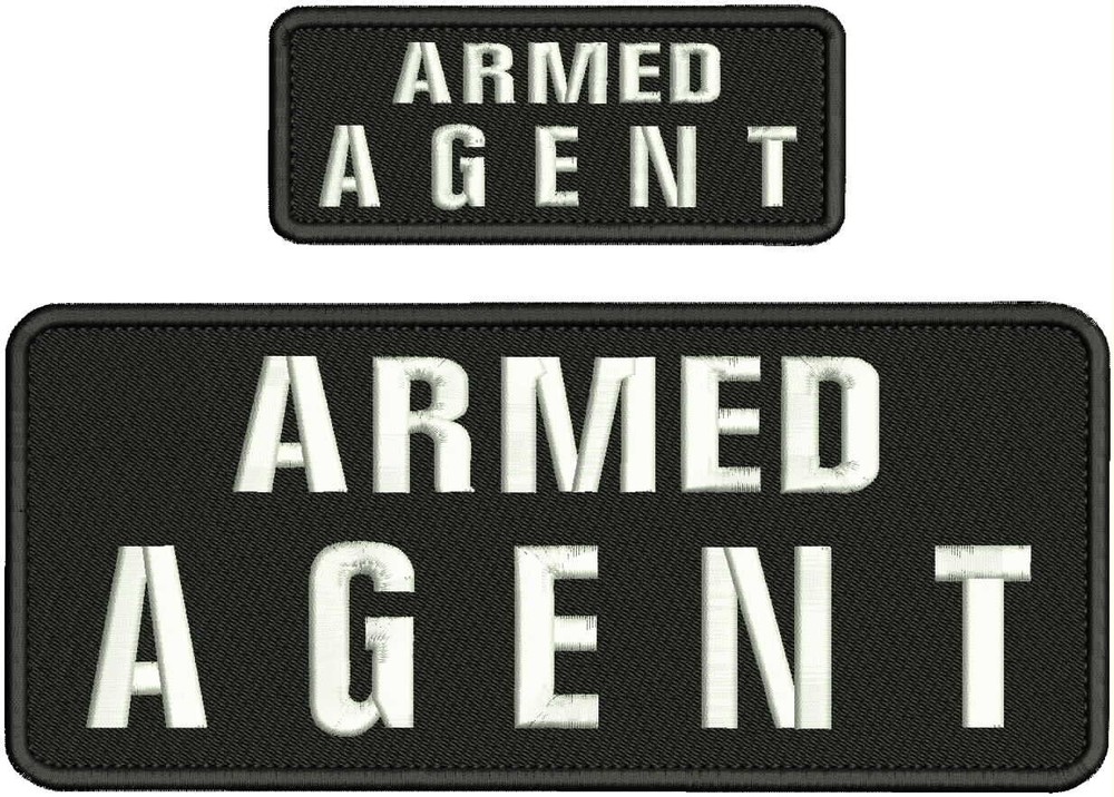 ARMED AGENT  EMB PATCH 4X10 & 2X5 HOOK ON BACK GRAY ON BLACK