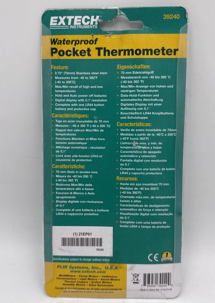 Extech Instruments Waterproof Pocket Thermometer 39240