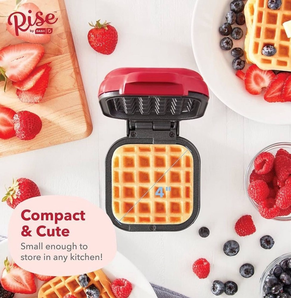 Dash Rise Mini Waffle Maker Red 4" Circular Cooking Surface Standard Type