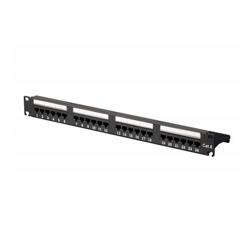 24 Port Cat5E UTP Patch Panel, SPCC Material with Black Powder Coating, Brass Ho