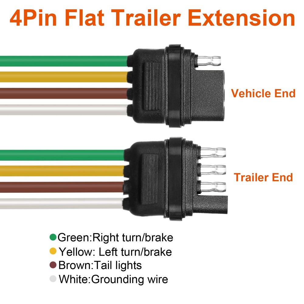 4 Pin Flat Trailer Light Plug Connector Wire Extension Wiring Harness Extender