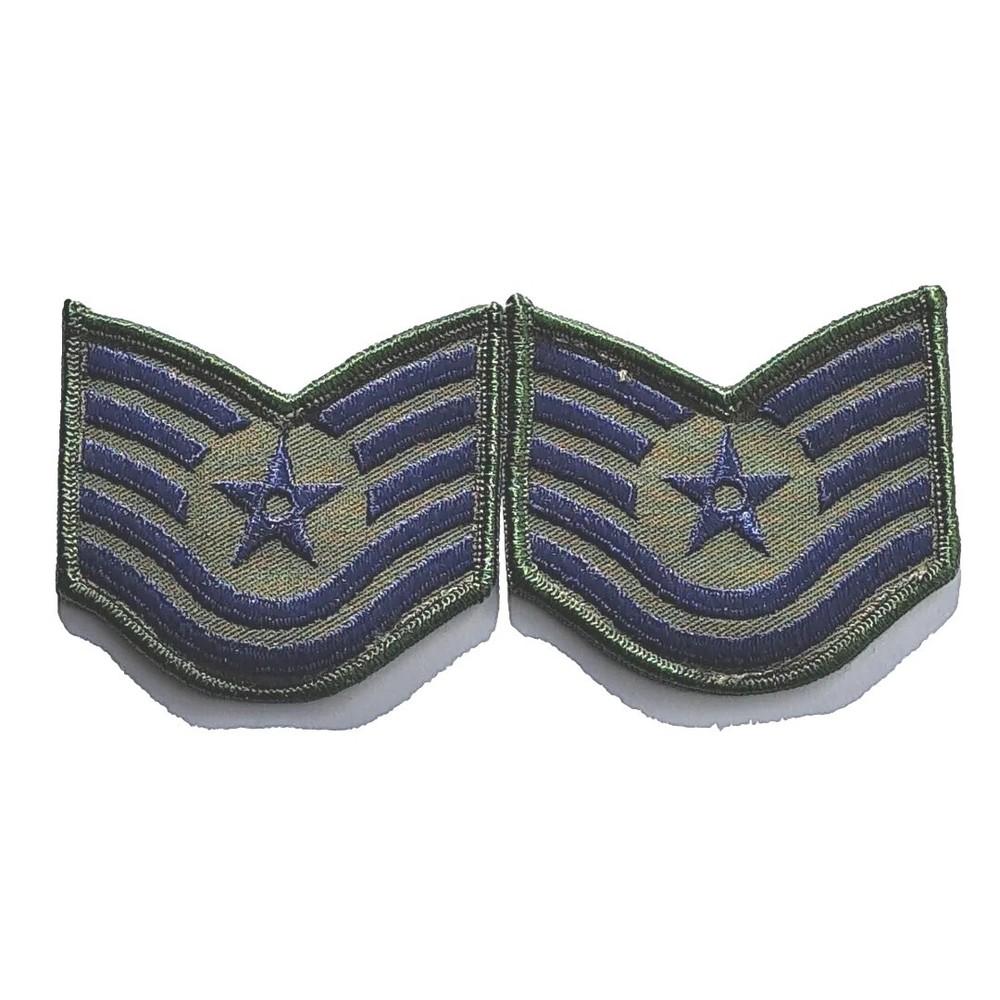 E6 Patches Two Pair USAF E-6 Air Force Tech Sergeant Stripes Rank 3" Subdued