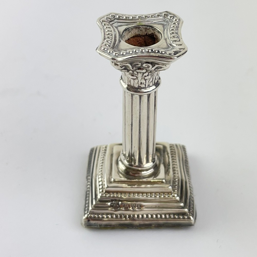 Antique Miniature Solid Silver Corinthian Column Candlestick James Deakin 5.4cm