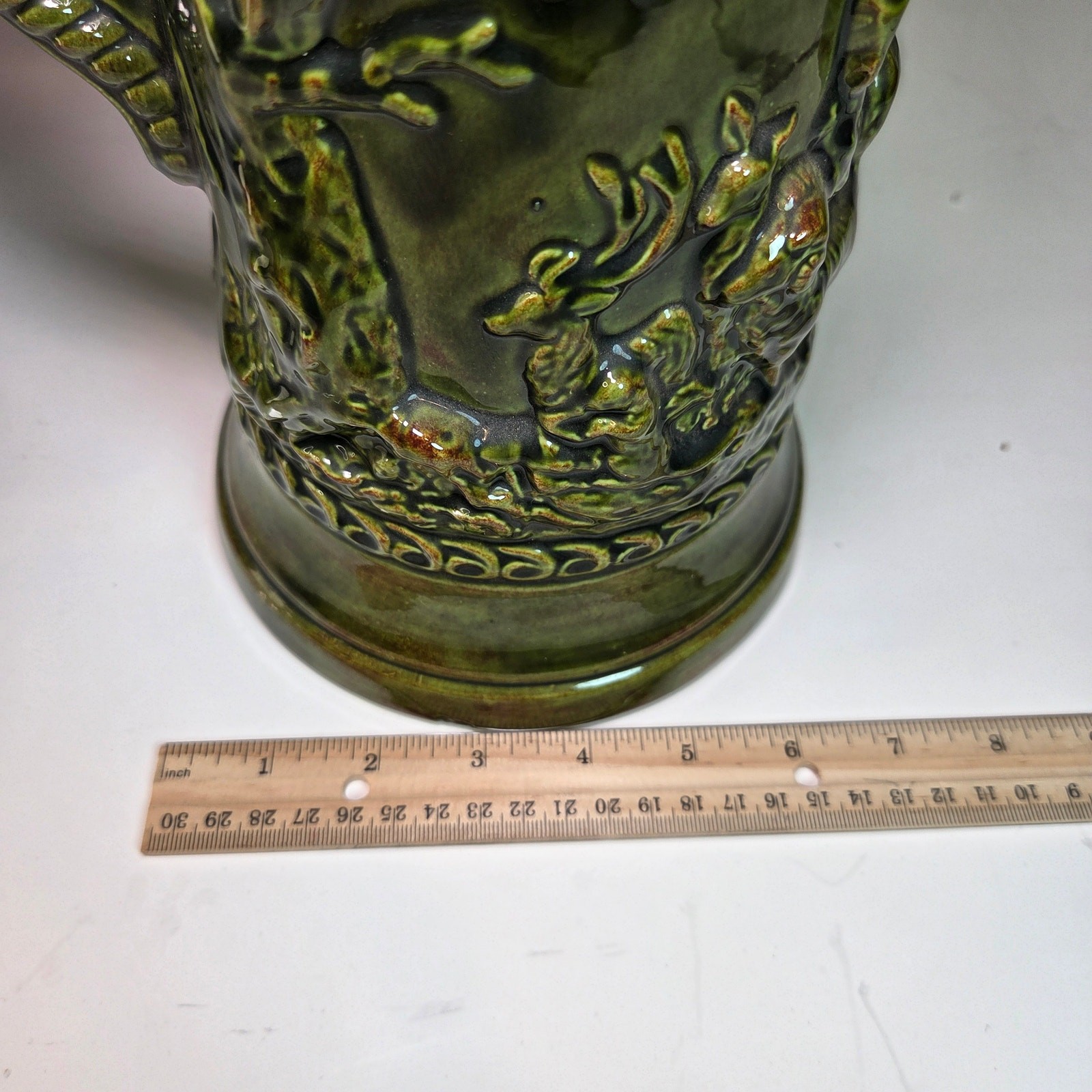 Large 17″ German Style Beer Stein Signed Sam Ceramic Relief with Lid