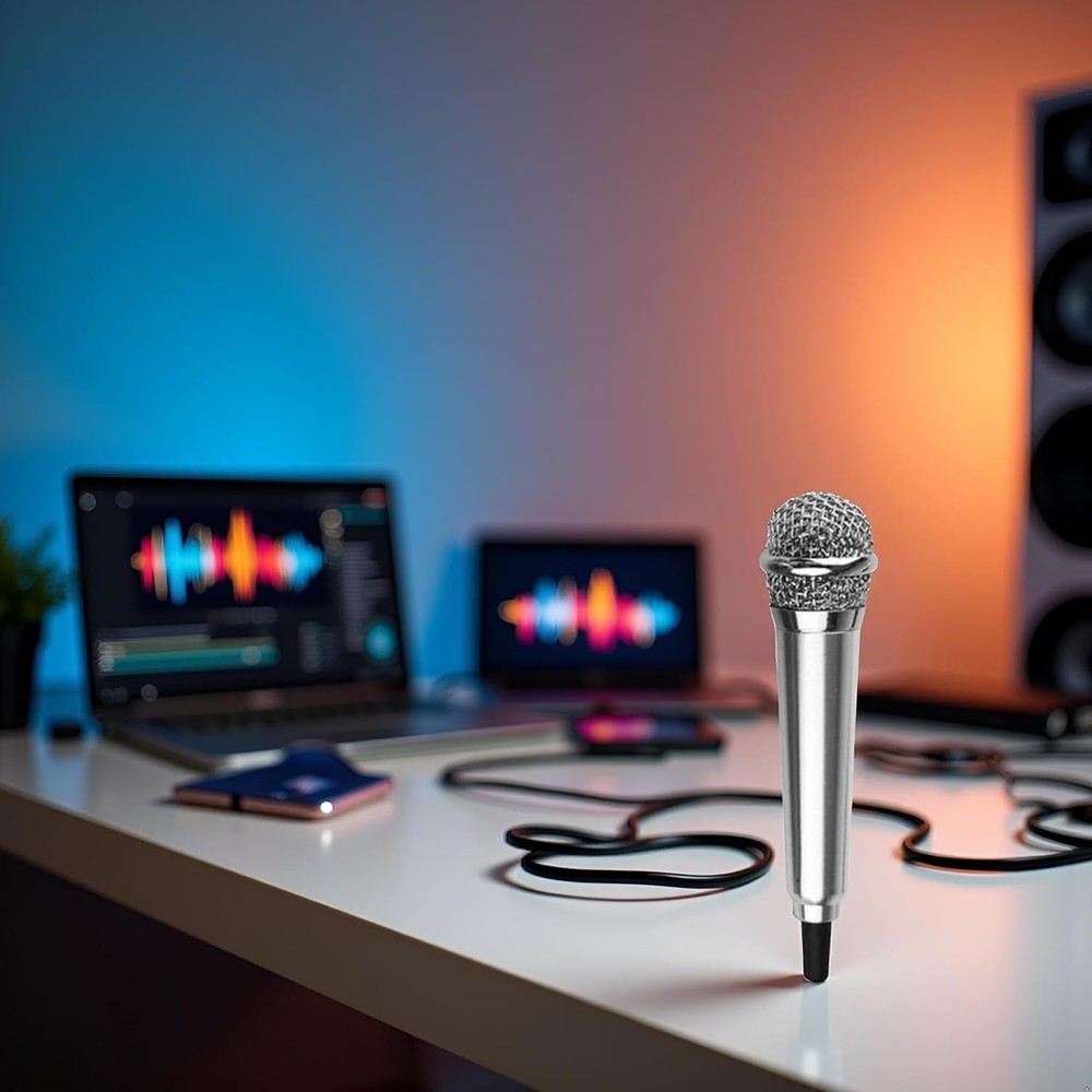 Silver Mini Karaoke Mic - Lightweight Handheld Microphone for Easy Singing