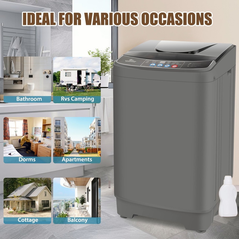 Portable Full-Automatic Washing Machine 15.6lbs Compact Washer Shock Absorption-