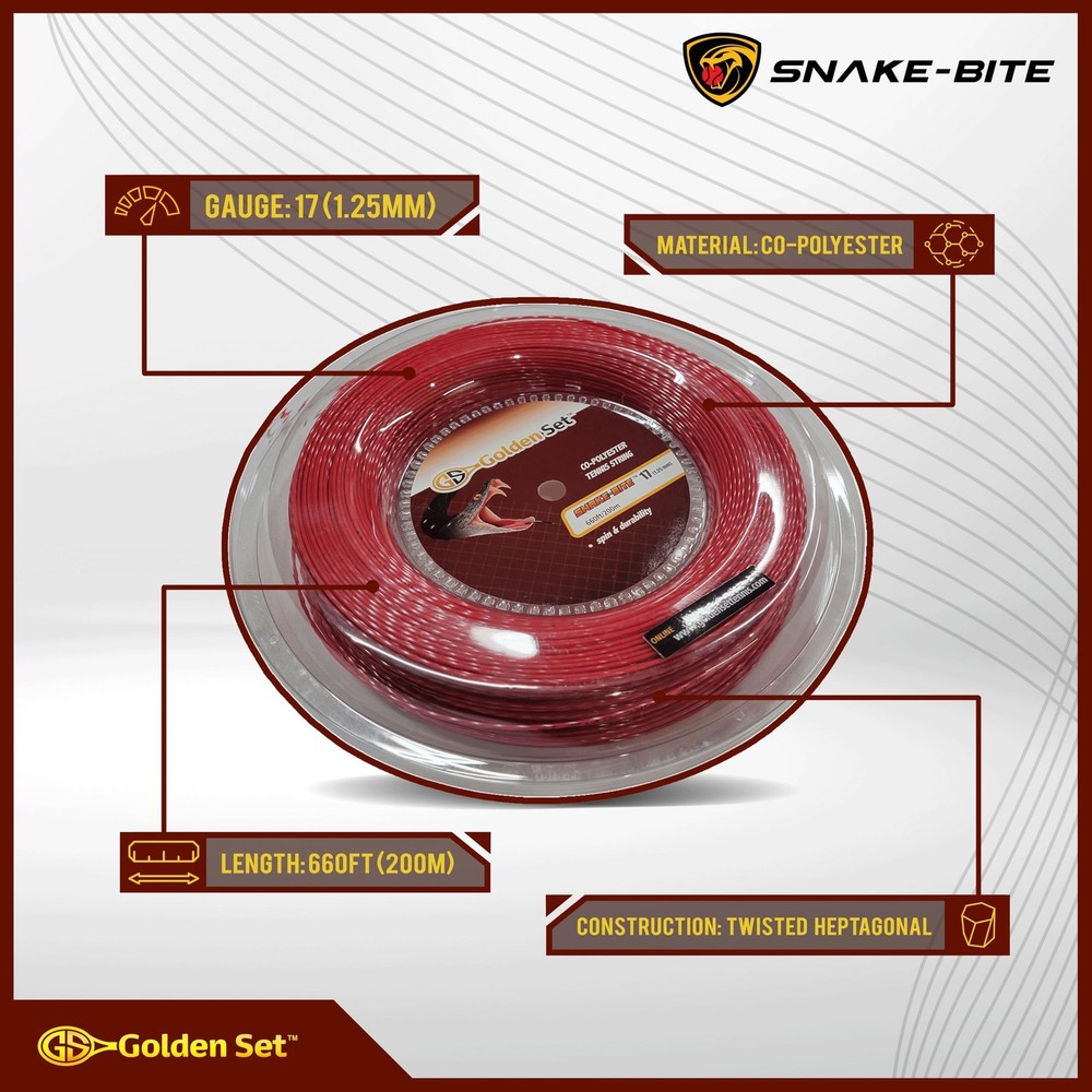 Snake-Bite Polyester Tennis String 660' Reel 17g Red
