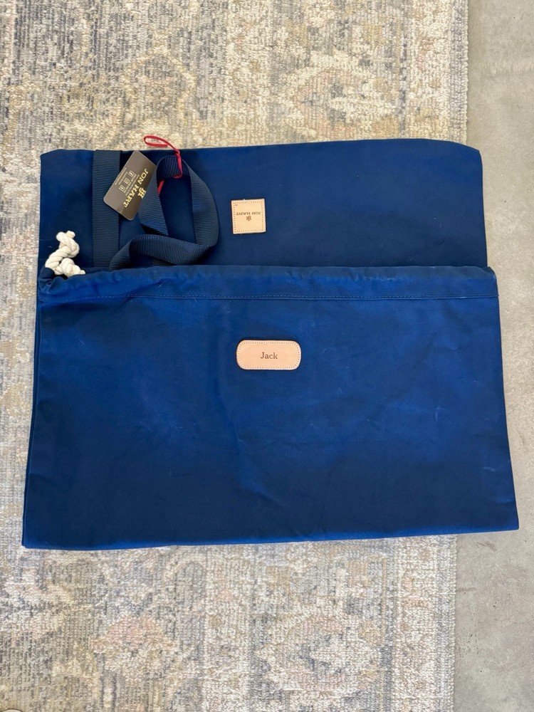 NEW Jon Hart Natural Canvas Drawstring  Blue Large Laundry Bag “Jack”