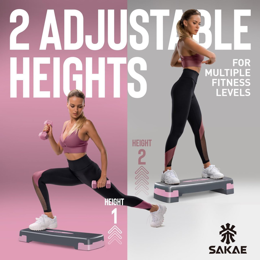 Adjustable Height Aerobic Stepper Set, Multiple Bundle Options with Dumbbells, K