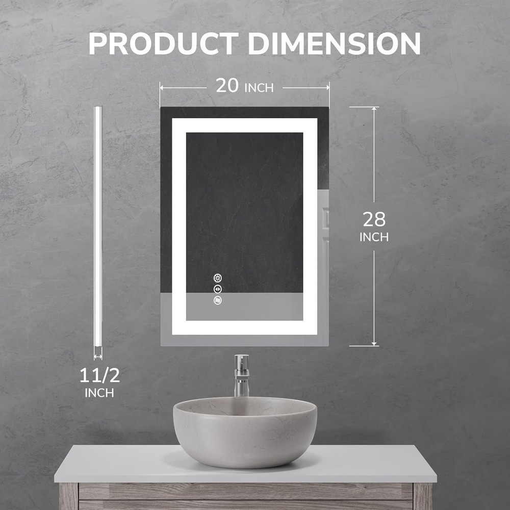 20x28" LED Bathroom Mirror Lighted Vanity Wall Mirror, Horizontal and Vertical